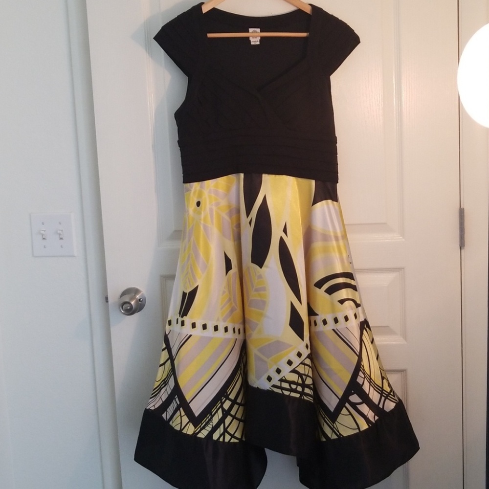 Black, yellow and white dress.